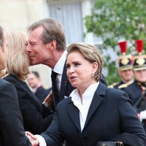 Brigitte Macron, le président Emmanuel Macron, le grand duc Henri de Luxembourg, la grande duchesse Maria Teresa - Le président de la République française reçoit les chefs d'Etat et de Gouvernement étrangers ayant fait le déplacement en France pour rendre hommage au Président Jacques Chirac au Palais de l'Elysée Paris, France, le 30 septembre 2019. © Cyril Moreau/Bestimage