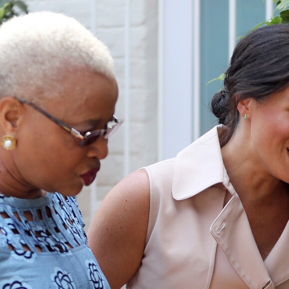 Meghan Markle, duchesse de Sussex, et le prince Harry, duc de Sussex, reçus par Graça Machel, veuve de N.Mandela, à Johannesburg. Le 2 octobre 2019