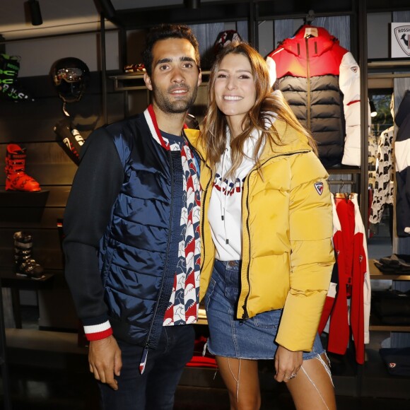 Exclusif - Martin Fourcade (Biathlète) et Laury Thilleman (Miss France 2011), les ambassadeurs de la technologie Covershield pour la présentation de la collection Rossignol Automne/Hiver 2019-2020 au Rossignol Store à Paris, France, le 3 octobre 2019. © Marc Ausset-Lacroix/Bestimage