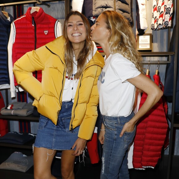 Exclusif - Olivia de Buhren et Laury Thilleman (Miss France 2011 et ambassadrice de la technologie Covershield) pour la présentation de la collection Rossignol Automne/Hiver 2019-2020 au Rossignol Store à Paris, France, le 3 octobre 2019. © Marc Ausset-Lacroix/Bestimage