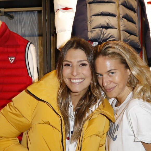 Exclusif - Olivia de Buhren et Laury Thilleman (Miss France 2011 et ambassadrice de la technologie Covershield) pour la présentation de la collection Rossignol Automne/Hiver 2019-2020 au Rossignol Store à Paris, France, le 3 octobre 2019. © Marc Ausset-Lacroix/Bestimage