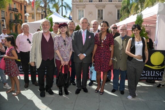 Exclusif - Henri Garcin, Frédéric Boudaly, Martin Lamotte (invité d'honneur du Festival de Beausoleil), Bernard Le Coq, Pierre Santini, Grace de Capitani, Gérard Spinelli (Maire de Beausoleil) et sa femme, Jean-Paul Rouland - 8ème saison des Héros de la TV à Beausoleil, le 5 octobre 2019. © Lionel Urman/Bestimage