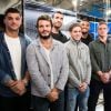 Exclusif - Pierre Fouyssac, Arthur Bonneval, Yoann Maestri, Clément Daguin, Ryan Chapuis, Jules Plisson, Sylvain Nicolas, Jean-Marc Doussain dédicacent le calendrier 2020 des Dieux du Stade aux Galeries Lafayette Champs-Élysées à Paris le 10 octobre 2019.