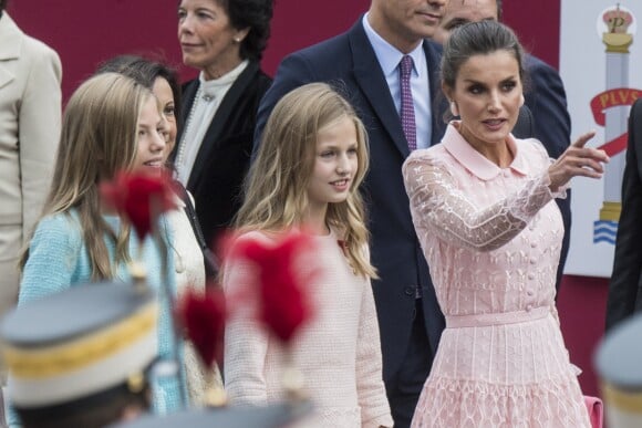 La reine Letizia, la princesse Sofia et la princesse Leonor - La famille royale d'Espagne assiste à la parade militaire le jour de la fête nationale espagnole à Madrid le 12 octobre 2019