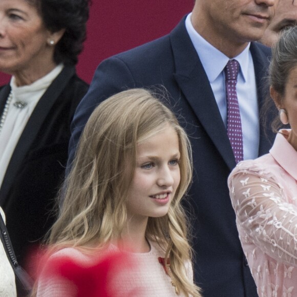 La reine Letizia, la princesse Sofia et la princesse Leonor - La famille royale d'Espagne assiste à la parade militaire le jour de la fête nationale espagnole à Madrid le 12 octobre 2019