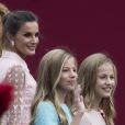 La reine Letizia, la princesse Sofia et la princesse Leonor - La famille royale d'Espagne assiste à la parade militaire le jour de la fête nationale espagnole à Madrid le 12 octobre 2019