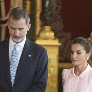 Le roi Felipe VI d'Espagne, la reine Letizia - La famille royale d'Espagne assiste à la réception au palais royal le jour de la fête nationale espagnole à Madrid le 12 octobre 2019