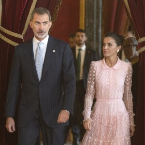 Le roi Felipe VI d'Espagne, la reine Letizia - La famille royale d'Espagne assiste à la réception au palais royal le jour de la fête nationale espagnole à Madrid le 12 octobre 2019