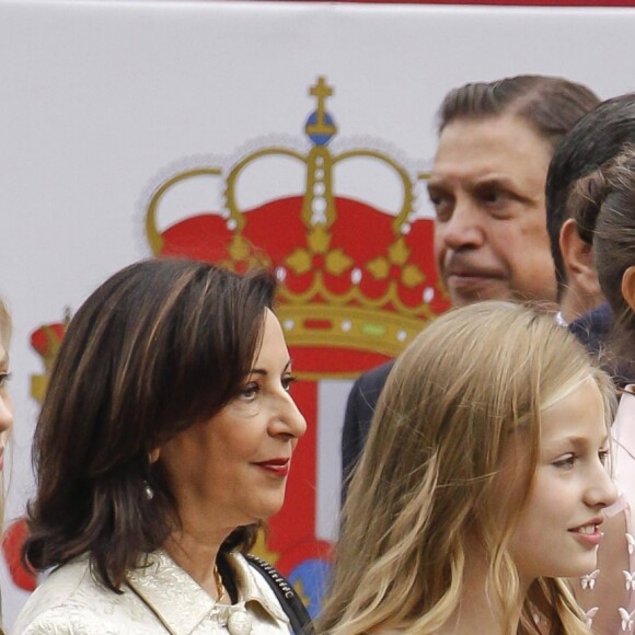 La reine Letizia d'Espagne , la princesse Sofia et la princesse Leonor - La famille royale d'Espagne assiste à la parade militaire puis à la réception au palais royal le jour de la fête nationale espagnole à Madrid le 12 octobre 2019