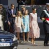 Le roi Felipe VI d'Espagne, la reine Letizia, la princesse Sofia et la princesse Leonor - La famille royale d'Espagne assiste à la parade militaire puis à la réception au palais royal le jour de la fête nationale espagnole à Madrid le 12 octobre 2019