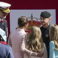 Le roi Felipe VI, la reine Letizia et leurs filles l'infante Sofia et la princesse Leonor - La famille royale d'Espagne assiste à la parade militaire le jour de la fête nationale espagnole à Madrid, le 12 octobre 2019.