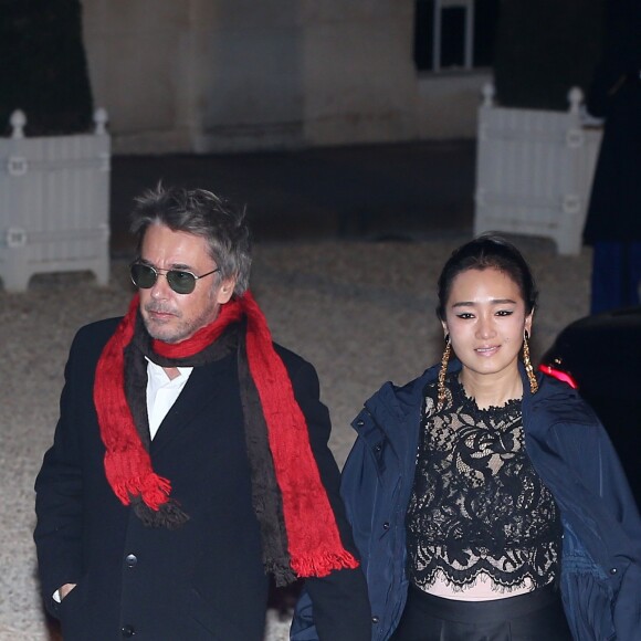 Jean-Michel Jarre et sa compagne Gong Li - Dîner d'Etat du président de la République française en l'honneur du président de la République populaire de Chine lors de sa visite d'Etat en France du 24 au 26 mars 2019, au Palais de l'Elysée, à Paris, France, le 25 mars 2019. © Dominique Jacovides/Bestimage