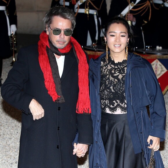 Jean-Michel Jarre et sa compagne Gong Li - Dîner d'Etat du président de la République française en l'honneur du président de la République populaire de Chine lors de sa visite d'Etat en France du 24 au 26 mars 2019, au Palais de l'Elysée, à Paris, France, le 25 mars 2019. © Dominique Jacovides/Bestimage