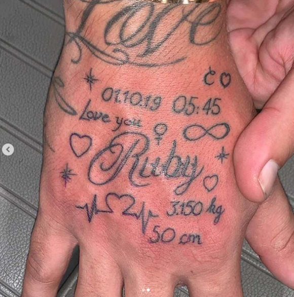 Le tatouage hommage de Kevin Guedj à sa fille Ruby. Octobre 2019.