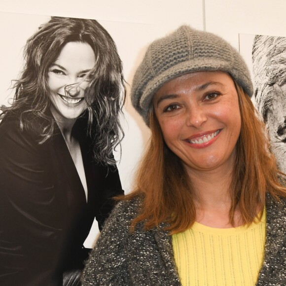 Sandrine Quétier - Vernissage de l'exposition "Quand le masque tombe" de Stéphane de Bourgies sur le toit de la Grande Arche à Paris, le 12 mars 2019. © Coadic Guirec/Bestimage