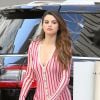 Exclusif - Selena Gomez, habillée d'une robe Jacquemus, fait la promotion de ses nouveaux singles à Los Angeles, le 24 octobre 2019.