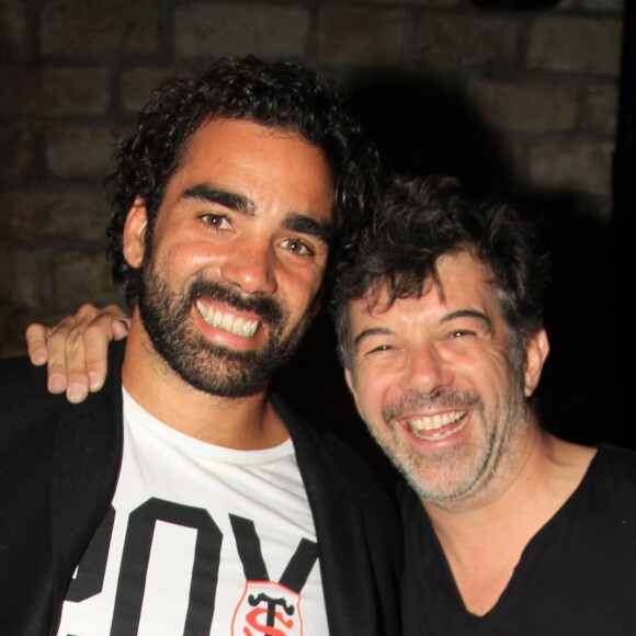 Yoann Huget et Stephane Plaza - Les joueurs de rugby du Stade Toulousain font la fête sur la péniche "Faust" après leur victoire sur Clermont en finale du Top 14 à Paris le 15 juin 2019. © Philippe Baldini/Bestimage