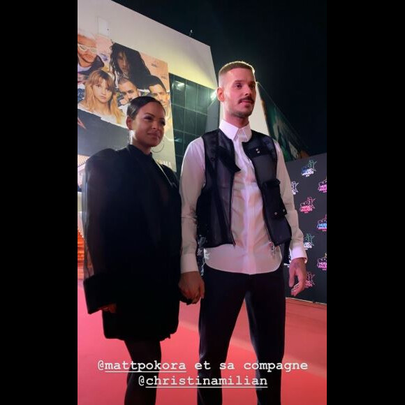 Christina Milian, enceinte, et M.Pokora lors de la 21e cérémonie des NRJ Music Awards, à Cannes, le 9 novembre 2019.