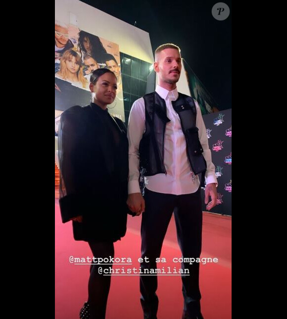 Christina Milian, enceinte, et M.Pokora lors de la 21e cérémonie des NRJ Music Awards, à Cannes, le 9 novembre 2019.