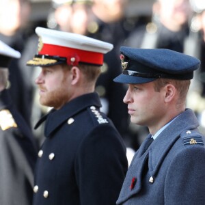 Le prince Harry et son frère le prince William - La famille royale réunie pour le Remembrance Sunday Service, au Cénotaphe de Londres, le 10 novembre 2019.