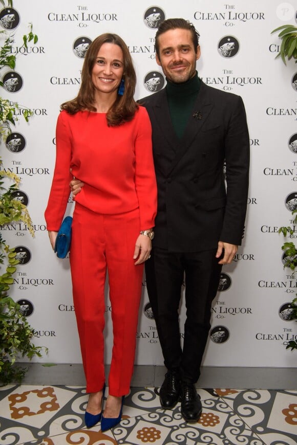 Pippa Middleton, son beau-frère Spencer Matthews et son épouse Vogue Williams lors d'une soirée à Londres, au Trading House, le 12 novembre 2019. 