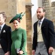 Pippa Middleton, enceinte, son mari James Matthews, son frère James Middleton - Arrivées des invités au mariage de la princesse Eugenie d'York et de Jack Brooksbnak à la chapelle Saint George de Windsor le 12 octobre 2018. 12 October 2018.