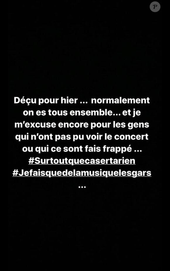 Le rappeur Jul adresse des excuses à ses fans, sur Instagram, le 13 novembre 2019.