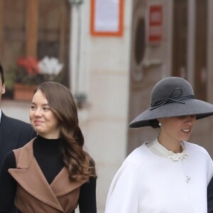 Louis Ducruet et sa femme Marie, Pierre Casiraghi et sa femme Beatrice Borromeo, la princesse Alexandra de Hanovre, Andrea Casiraghi et sa femme Tatiana Santo Domingo - La famille princière de Monaco arrive à la cathédrale Notre-Dame-Immaculée lors de la fête Nationale monégasque à Monaco le 19 novembre 2019. © Dominique Jacovides/Bestimage