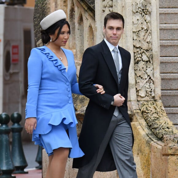 Louis Ducruet et sa femme Marie - La famille princière de Monaco arrive à la cathédrale Notre-Dame-Immaculée lors de la fête Nationale monégasque à Monaco le 19 novembre 2019. © Dominique Jacovides/Bestimage