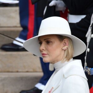 La princesse Charlène de Monaco - La famille princière de Monaco arrive à la cathédrale Notre-Dame-Immaculée lors de la fête Nationale monégasque à Monaco le 19 novembre 2019. © Dominique Jacovides/Bestimage