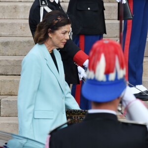 La princesse Caroline de Hanovre - La famille princière de Monaco arrive à la cathédrale Notre-Dame-Immaculée lors de la fête Nationale monégasque à Monaco le 19 novembre 2019. © Dominique Jacovides/Bestimage