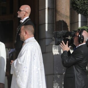 Le prince Albert II de Monaco, la princesse Charlène de Monaco, la princesse Caroline de Hanovre, la princesse Stéphanie de Monaco - La famille princière de Monaco quitte la cathédrale Notre-Dame-Immaculée lors de la fête Nationale monégasque à Monaco le 19 novembre 2019. © Dominique Jacovides/Bestimage