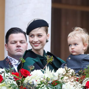 La princesse Alexandra de Hanovre, Beatrice Borromeo et son fils Franceso - La famille princière de Monaco dans la cour du palais lors de la fête Nationale monégasque à Monaco le 19 novembre 2019. © Olivier Huitel/Pool Monaco/Bestimage