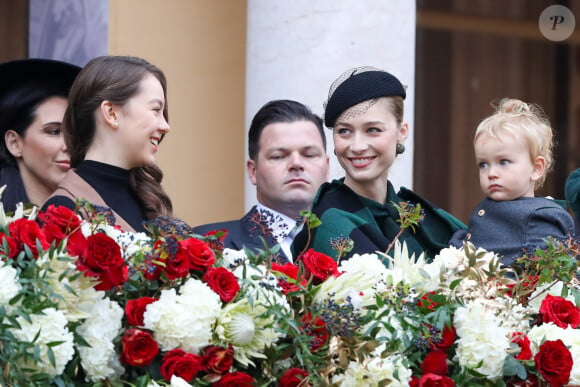 La princesse Alexandra de Hanovre, Beatrice Borromeo et son fils Franceso - La famille princière de Monaco dans la cour du palais lors de la fête Nationale monégasque à Monaco le 19 novembre 2019. © Olivier Huitel/Pool Monaco/Bestimage