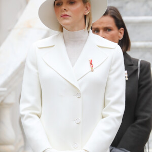 La princesse Charlène de Monaco, la princesse Stéphanie de Monaco - La famille princière de Monaco dans la cour du palais lors de la fête Nationale monégasque à Monaco le 19 novembre 2019. © Olivier Huitel/Pool Monaco/Bestimage