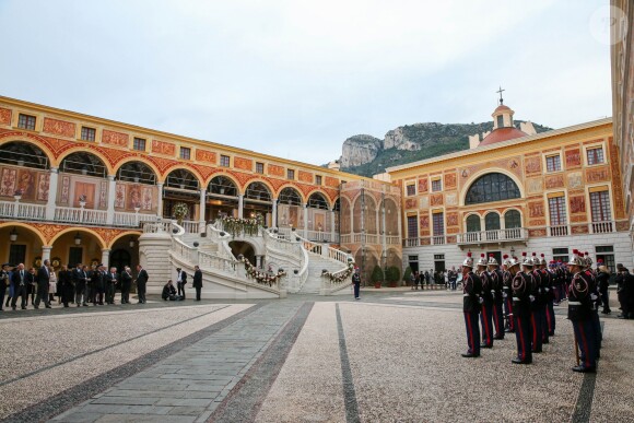 La famille princière de Monaco dans la cour du palais lors de la fête Nationale monégasque à Monaco le 19 novembre 2019. © Olivier Huitel/Pool Monaco/Bestimage