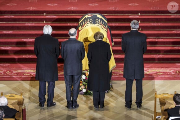 Andreas Vosskuhle, Angela Merkel, Norbert Lammert, Volker Bouffier - Obsèques de l'ancien président de la république fédérale d'Allemagne Richard von Weizsäcker en la cathédrale de Berlin en Allemagne le 11 février 2015.