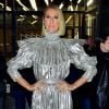 Celine Dion arbore une combinaison argentée de la marque Rodarte et des talons Gucci à la sortie de l'émission Watch What Happens Live à New York, le 14 novembre 2019.