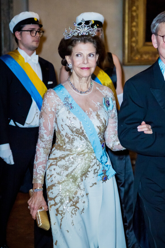 La reine Silvia de Suède - Réception de la cérémonie annuelle du Prix Nobel à l'hôtel de ville de Stockholm, le 10 décembre 2019.