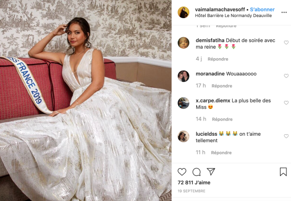 Vaimalama Chaves, Miss France 2019, le 19 septembre 2019 sur Instagram.