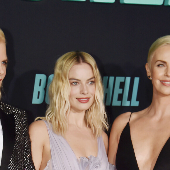 Nicole Kidman, Margot Robbie, Charlize Theron lors du photocall de la projection du film Bombshell à Westwood le 10 décembre 2019.