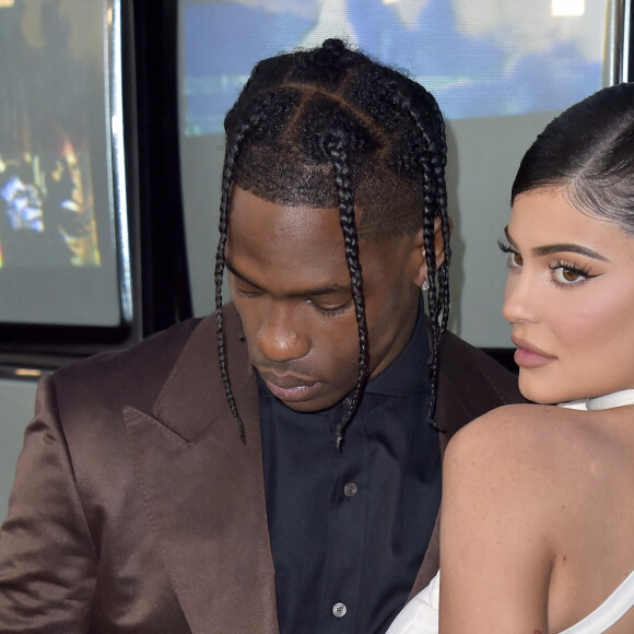 Travis Scott, Kylie Jenner et leur fille, Stormi Webster, à la première du documentaire Netflix  "Travis Scott: Look Mom I Can Fly"  à Santa Monica le 27 août 2019