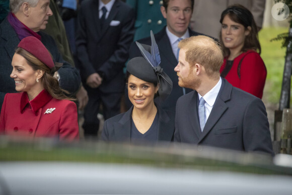 Kate Middleton, duchesse de Cambridge, Meghan Markle, duchesse de Sussex, le prince Harry, duc de Sussex - La famille royale assiste à la messe de Noël à Sandringham le 25 décembre 2018.