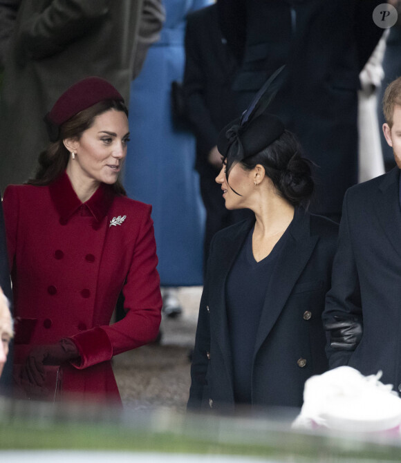 Kate Middleton, duchesse de Cambridge, Meghan Markle, duchesse de Sussex, le prince Harry, duc de Sussex - La famille royale assiste à la messe de Noël à Sandringham le 25 décembre 2018.