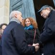 Franck Riester et Dennis Berry (Mari de la défunte) - Arrivées aux obsèques de Anna Karina en la chapelle de l'Est au cimetière du Père Lachaise à Paris. Le 21 décembre 2019