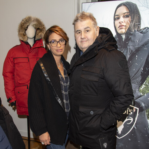 Exclusif - Pierre Ménes et sa femme Mélissa Acosta lors de la soirée "La Canadienne X Nobis" pour le lancement de la nouvelle collection Nobis dans leur nouvelle boutique au 39 rue du Four à Paris , le 13 novembre 2019. © Pierre Perusseau / Bestimage