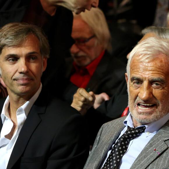 Paul et Jean-Paul Belmondo - Soiree d'ouverture du Grand Lyon Film Festival Lumiere 2013 avec un hommage a Jean-Paul Belmondo et la projection du film "Un singe en hiver" à la Halle Tony Garnier à Lyon le 14 Octobre 2013.