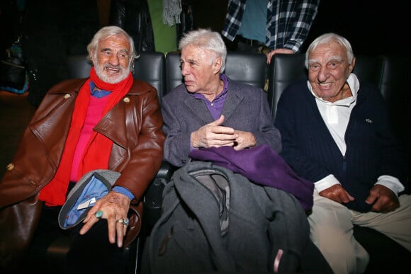 Exclusif - Jean-Paul Belmondo, Guy Bedos et Charles Gérard - Avant-première parisienne du documentaire "Belmondo par Belmondo" au cinéma Publicis à Paris. Le 15 décembre 2015 © Sébastien Valiela / Bestimage