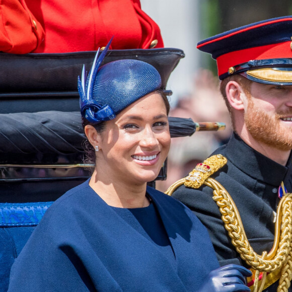 Le prince Harry, duc de Sussex, et Meghan Markle, duchesse de Sussex, lors de la parade Trooping the Colour 2019, célébrant le 93ème anniversaire de la reine Elizabeth II à Londres, le 8 juin 2019. 