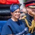  Le prince Harry, duc de Sussex, et Meghan Markle, duchesse de Sussex, lors de la parade Trooping the Colour 2019, célébrant le 93ème anniversaire de la reine Elizabeth II à Londres, le 8 juin 2019.  